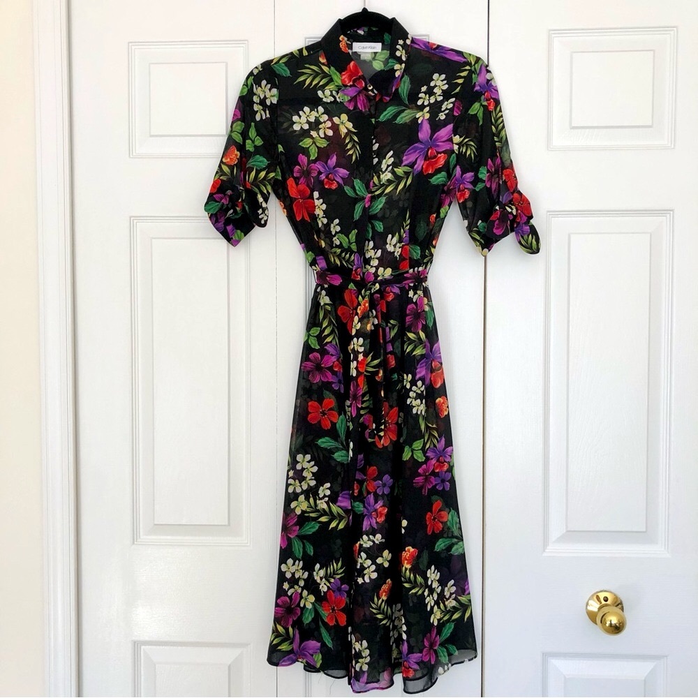 😍✨Sz2 Floral Black Chiffon Dress